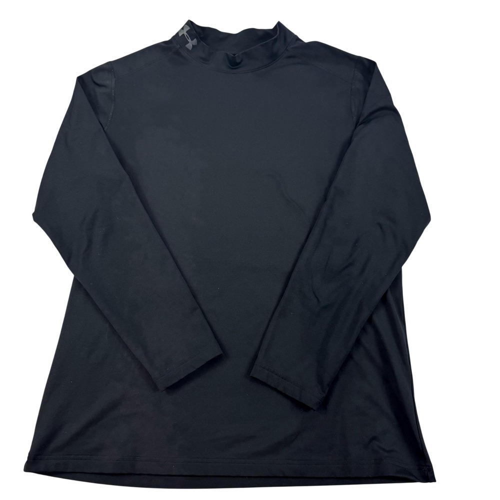Under Armour ColdGear Fitted Mock Neck Shirt XL Black Long Sleeve Gym 1345703